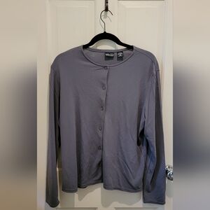 New York & Company Slate Gray Button-Front Long Sleeve Top